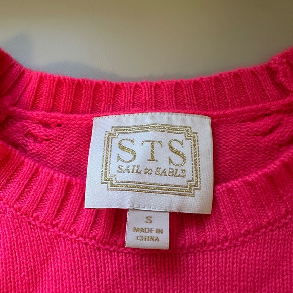 Sail to Sable Bright Pink Crew Neck Wool and Cashmere Sweater | Size Small - Picture 7 of 8